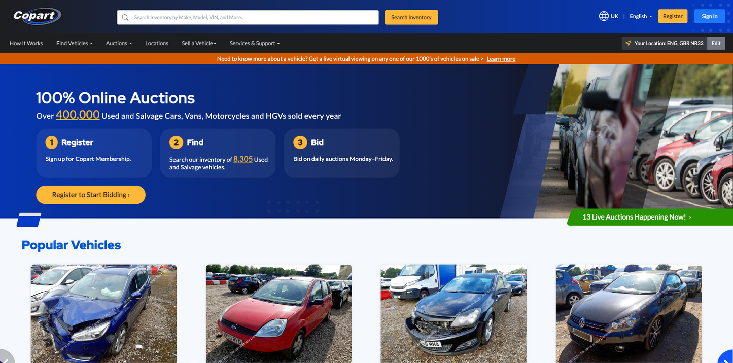 Copart Homepage - VINcut