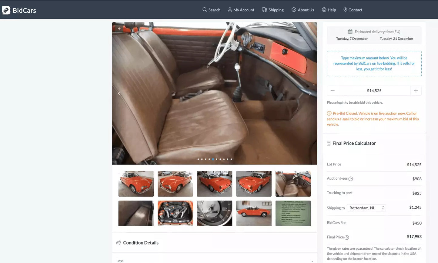 BidCars Website - VINcut